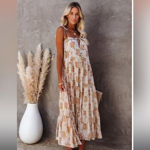VICI Collection List Goes On Floral Tiered Tassel Midi Dress Large